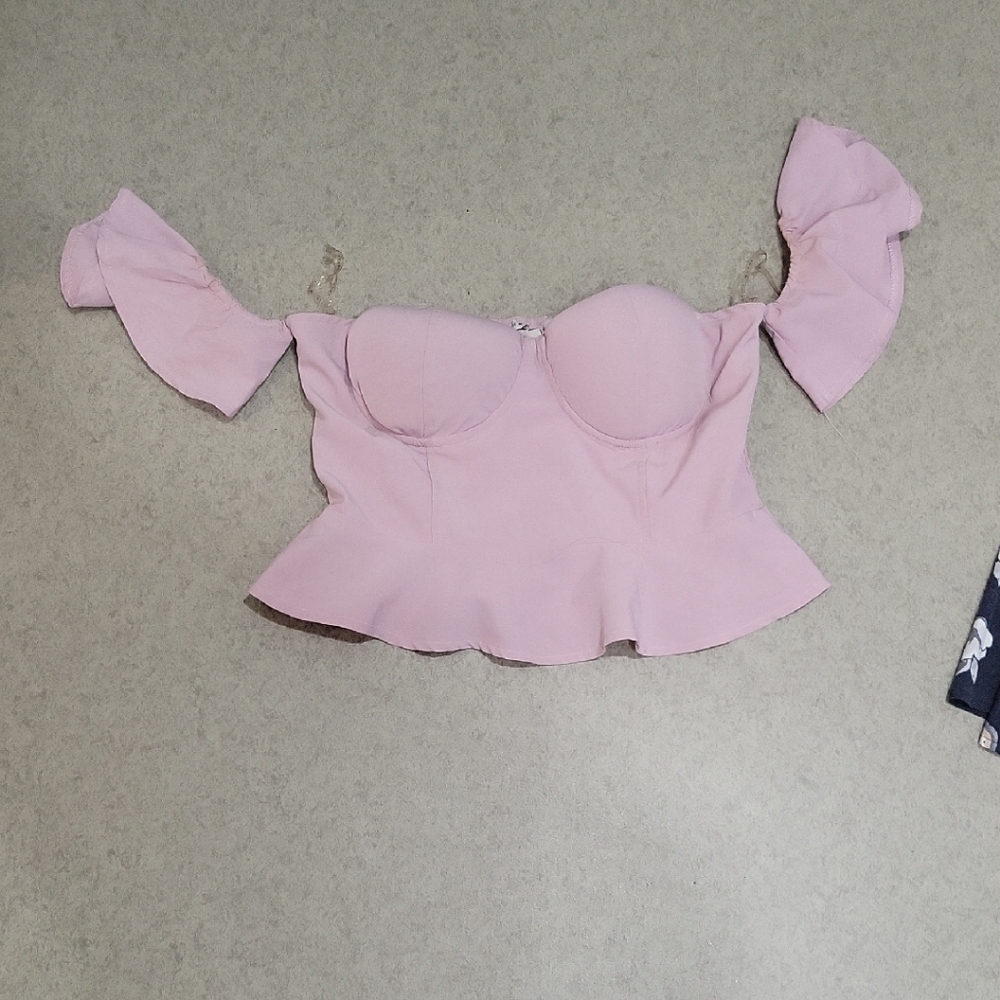 Haute Monde Blush Pink Off-Shoulder Crop Top